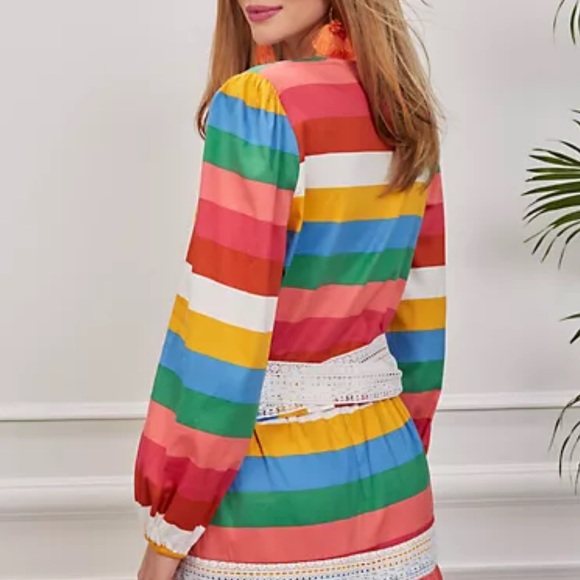 Bright Striped Wrap-Front Poplin Blouse - Picture 2 of 7